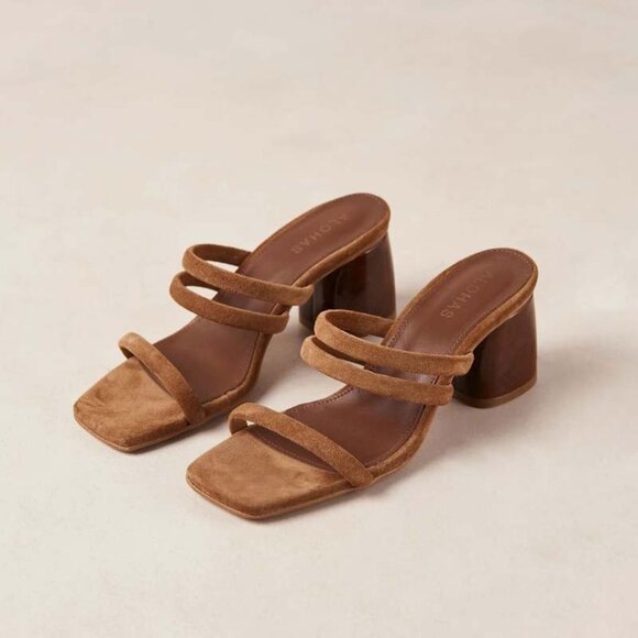 ALOHAS Suede Indiana Block-Heel Sandals Tan Brown Suede Size 40US 9
